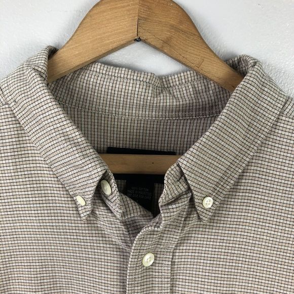 Eddie Bauer Button Down Shirt Mens L Tan Checkered Long Sleeve Pocket Outdoor - Picture 6 of 16